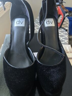DV by Dolce Vita Black Velvet Ankle-Strap Pumps